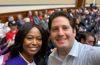 Janeese Lewis George and Jordan Grossman together at an event. Note: this event took place before the COVID-19 pandemic.