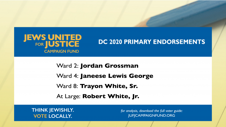 The JUFJ Campaign Fund is thrilled to announce our DC Primary 2020 Voter Guide. In this vote-by-mail election season, you can vote from the privacy of your own home with our voter guide in hand.