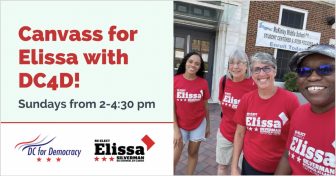 Four people in Elissa Silverman campaign shirts, including Elissa Silverman